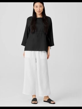 Eileen Fisher Organic Linen Cropped Wide Leg Pants